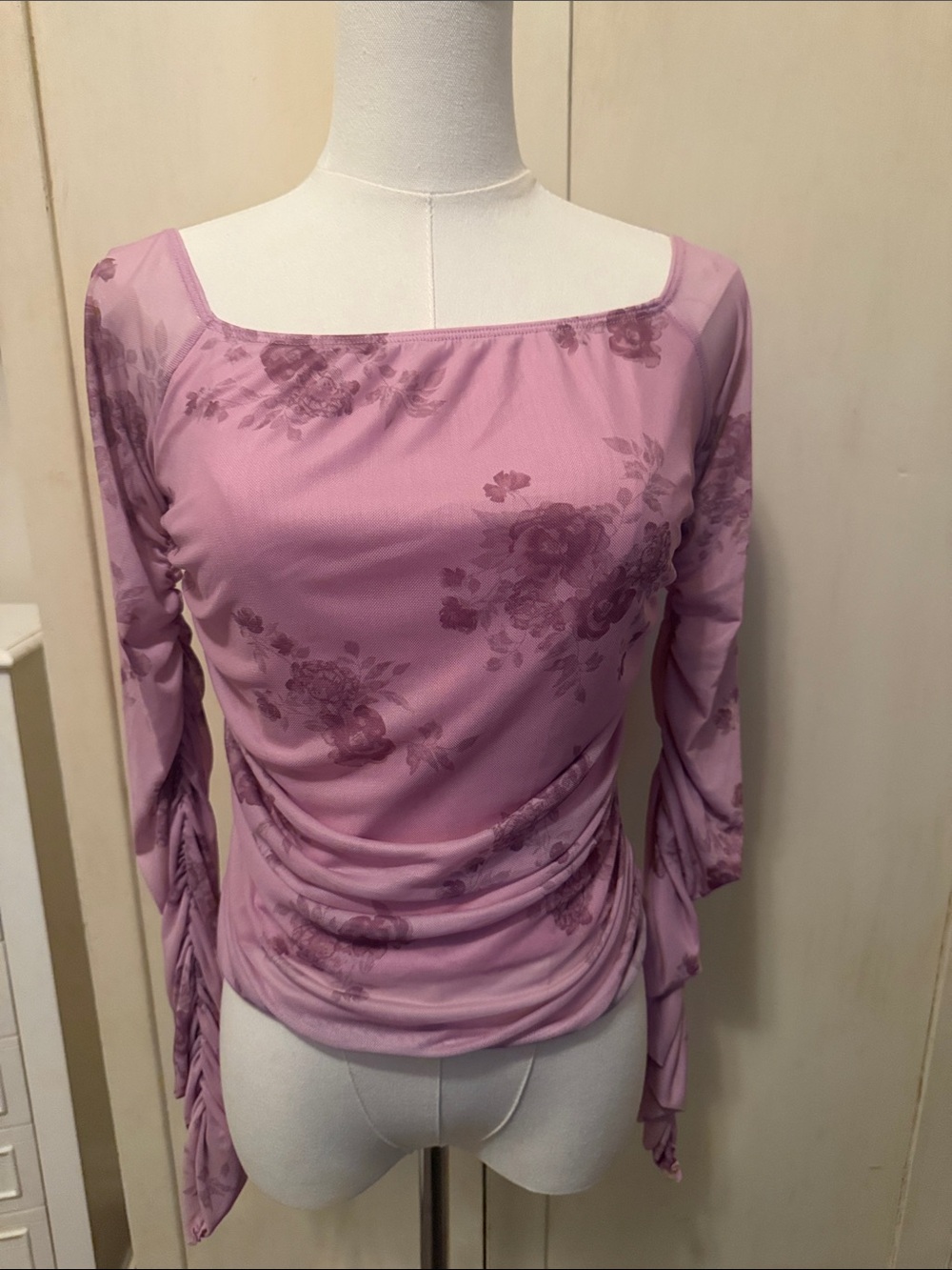 Blue Blush Lilac Floral Square-Neck Long Sleeve Top